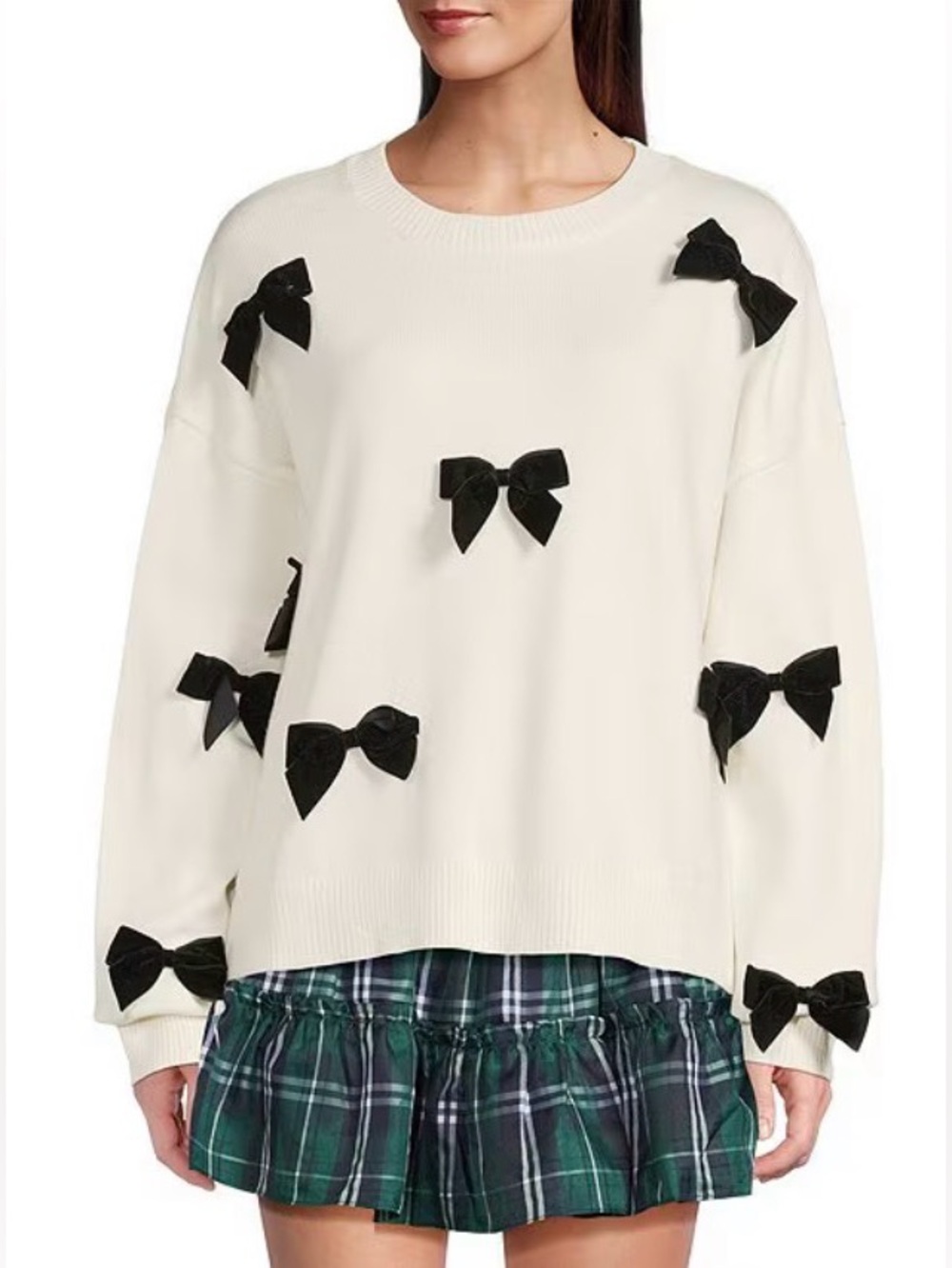 🆕 J.Marie | Coquette Bow-Appliqué Crewneck Jenna Oversized Sweater